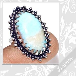 Larimar Eclectic Silver Artisan Ring, Size 6 (Pale Aqua / Turquoise Blue)